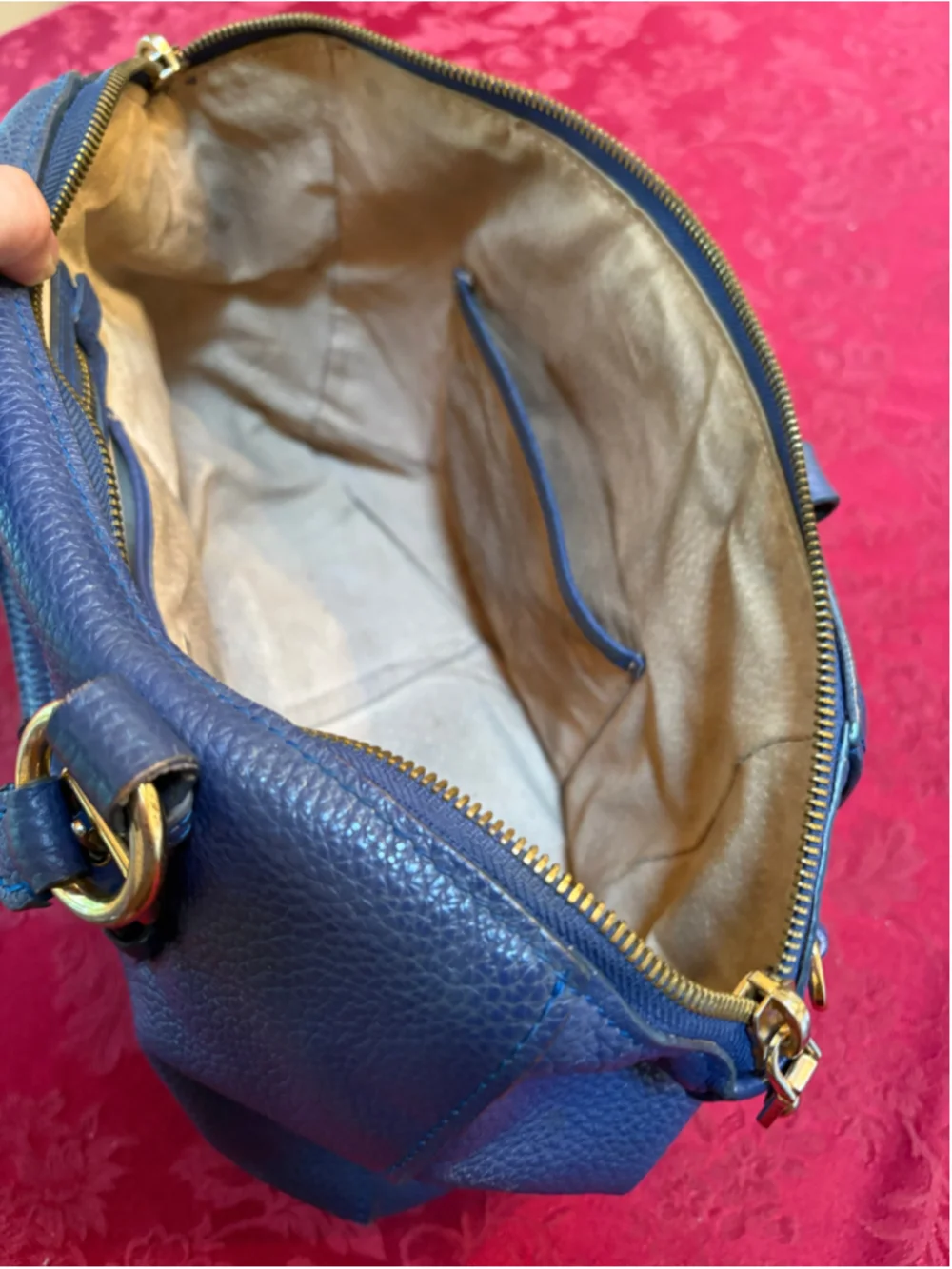 Miu Miu Blue Leather Satchel Bag With Gold Hardware